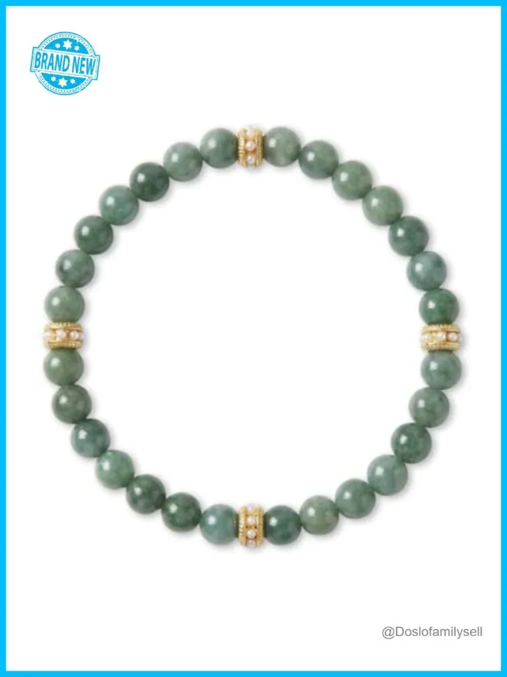6mm Green Jade Bangle Bracelet with 18K Gold-Plated Accents, Stretch Fit